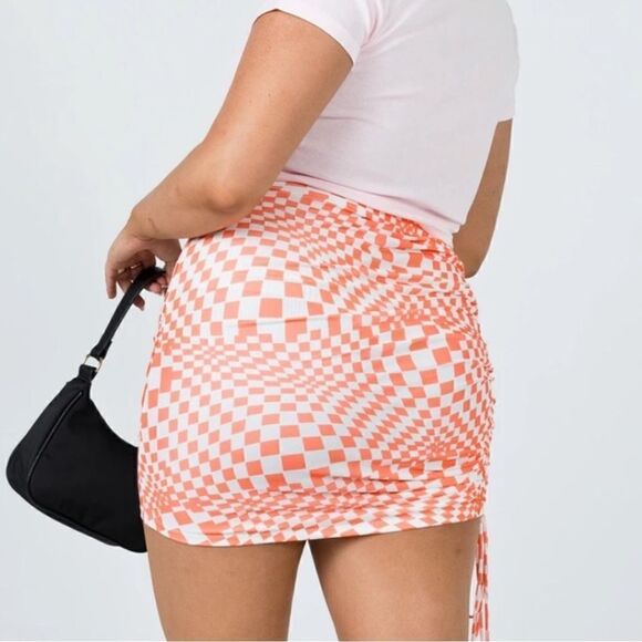 Princess Polly Checkmate Mini Skirt Orange White - Picture 4 of 10